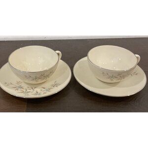 Lenox Wyndcrest Porcelain Teacups Saucers Set Of 2 USA‎ Vintage Floral MCM